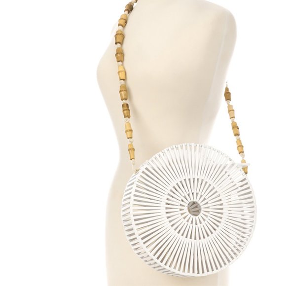 White Slatted Bamboo Wheel Cross-body Bag - Picture 5 of 8